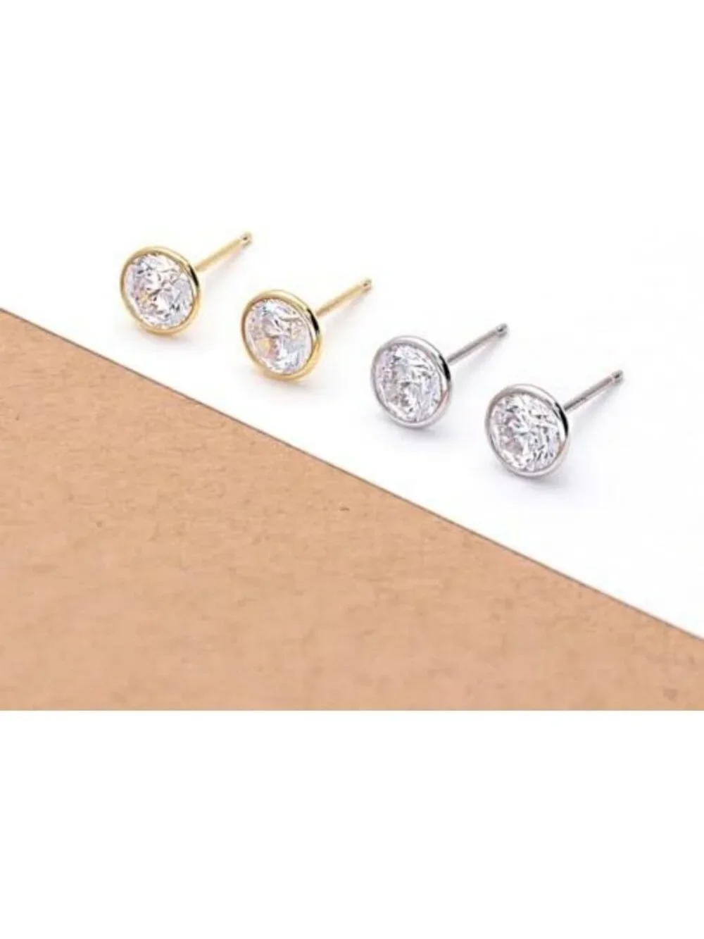 Sterling Silver Martini Solitaire Stud Earrings, Bezel Set Round CZ for All